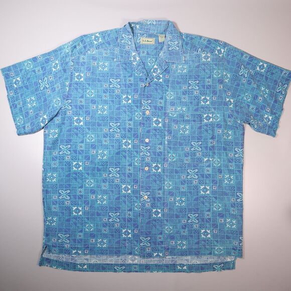 L.L. Bean Hawaiian Camp Shirt Button up Short Sleeve Hong Kong Vintage Mens XXL - Picture 2 of 8